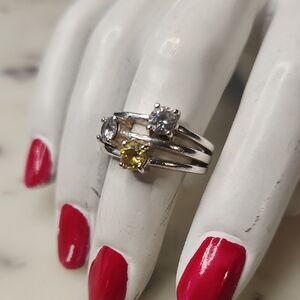 Vintage | 925 Sterling Silver Ring Yellow Topaz | Clear CZ | SZ. 7.5"